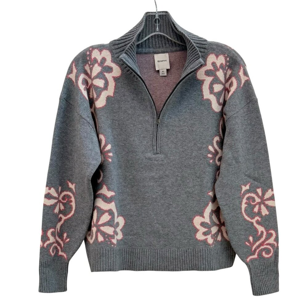 Anthropologie Montana Mock Neck Sweater Maeve Half Zip Up Grey Pink Womens XS - Picture 4 of 11